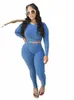 cm.yaya Knit Ribbed Women's Set Футболка с рукавами Lg и брюки-леггинсы 2023 Fi Fitn Yoga Two 2 Piece Set Outfit Спортивный костюм L7mu #