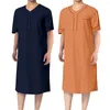 Home Clothing Men Nightgown Breathable Comfortable Men's V-neck Sleep Robes With Patch Pockets Mid-calf Length For Leisure