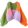 Jesienna kontrast kolorowy Kolor swetra damski moda w dekolcie w szyku w dekolcie batwing Rękaw kolorowy patchwork SWEATER Odzież 240323