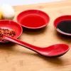 Cucchiai 5 pz/set Bicolore Rosso Nero Zuppa Anti Scottatura Manico Lungo Porridge Plastica Imitazione Porcellana Cucina di Casa