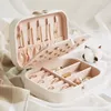 Portable Travel Leather Jewelry Storage High Quality Box Case Holder Earring Necklace Organizer Box With Mirror Inside For Women T205b