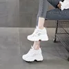 Casual schoenen Fujin 10 cm kant Ademend lovert lovertjes Lederen platform Wedge Chunky Sneaker High Brand Summer Bling Ladies