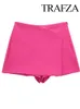 Trafza Kobiety moda letnie solidne szorty z zamek błyskawiczny dla kobiet odzież Casual Slim Streetwear 240312
