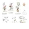 Adesivi Cartoon Bunny Luna e stelle Adesivi murali Animali Nordico Delicato Coniglio Adesivo mongolfiera Carta da parati decorativa per la camera dei bambini