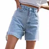 Lucyever Blue Women's Denim Shorts 2023 Summer Butt High Waist Jean Shorts女性ストリートウェアルーズストレートショートパンツt61f＃