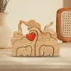 Miniatures Free Engraving Elephant Family Wooden Puzzle, DIY Sculpture, Mother's Day Birthday Gift Animal Puzzle 210 Names Home Decoration
