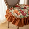 Capas de cadeira Almofada removível lavável capa de jantar laranja flor jacquard bordado gravata corda decoração de casa