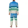 家庭用衣類パジャマメンズビーチポラグラフィ睡眠睡眠睡眠青い波の青い空2ピースカジュアルパジャマセットロングスリーブ特大のスーツ
