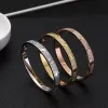 Titanium Bangle Steel 3 Row Full Diamond Bracelet Fashion Women Men Chirstmas Bangle Bracelets Distance Jewelry Gift with velvet bag 20 color size