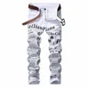 Jeans haut de gamme Denim Tide Brand White Letter Impression Slim White Party Quotidien Jeune Lg Pantalon Grande Taille Y9NV #