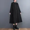 Casual Dresses 2024 Japanese Korea Style Dark Black Chic Autumn Blouse Dress Office Lady Work Fashion Women Spring Midi