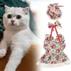 Dog Apparel Pet Dress Floral Design Set With Harness Bow Tie For Small Dogs Cats Outfit Birthdays Special Female