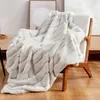 Blankets Cozy Bliss Faux Fur Throw Blanket For Couch Warm Plush Striped Sofa Bedroom Living Room 60 80 Inches Beige