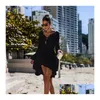 Abiti casual di base New Beach Er Up Cloghet per le donne Lavorato a maglia Nappa Cravatta Costumi da bagno Moda estiva Costume da bagno Y See-Through Drop Deli Oty8G