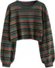 Zaful Women's Tribal Ethnic Graphic Cropped Knitwear Bohemian Long Sleeve Pullover tröja Boho Drop Shoulder Sticked Top