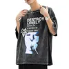 T-shirt imprimé vintage à manches courtes, Streetwear Hip Hop Goth Grunge Krorean Fi Kpop, vêtements pour hommes 728C #