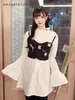 カジュアルドレススプリング日本の甘いレトロフリルベルスリーブシャツドレス