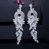 Fashion Long Tassel Zirconia Dangle Earring Designer för Woman Party 18K Gold Silver Red Blue White Diamond Earrings South America275m