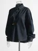 deat Women's Denim Coat Patchwork Buckle Waist Irregular Single Breasted Lg Sleeve Navy Blue Jackets 2024 Spring New Fi C6Sw#