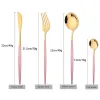 Frame 24pcs Pink Gold Dinnerware Set Stainless Steel Cutlery Set Knives Forks Tea Spoons Dinner Set Kitchen Tableware Sierware Set