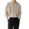 mature Men Clothing Senior Spring Cuban Neck Shirt for Men Solid Color Fi Loose Casual Drop Lg Sleeve Men Dr Shirt N1z9#