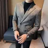 2023 Automne Hiver Daim Blazers Hommes Double Boutonnage Casual Busin Costume Veste Streetwear Social Blazer Masculino U29z #