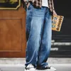 Maden hommes lâche jeans décontractés 7.8oz mer denim taille moyenne extensible jambe large pantalon droit hombre bleu jeans grande taille f4dI #