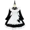 日本のメイドコスプレかわいいロリータパーティーDr Black White LG Sleeve Classic APR MaidロールプレイウェイトクロスドリングS-5XL A8FE＃