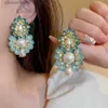 Boucles d'oreilles pendantes en cristal bleu pour femmes, Style Vintage, fleur, perle, accessoires de bijoux, Y240328