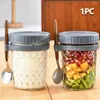 Storage Bottles Fruit Salad Milk Cereal Breakfast Pots Reusable Plastic Lid Oats Jars With Spoon Wide Mouth Oatmeal Container Thickened