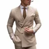 Nouveau costume de busin beige hommes smokings marié marié formel bal de mariage 2 pièces ensemble veste et pantalon t8gS #