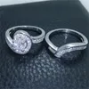 Conjunto de anillos de promesa de lujo para mujer, anillos de boda de oro blanco con circonita AAAAA, promesa nupcial, regalo de joyería de compromiso
