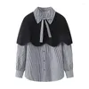 Women's Blouses 2024 Fashion Women Striped Shirt Blouse Sweet Bowknot With Kniteed Shawl Tops