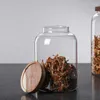 Opslagflessen Japanse stijl glazen tank Acacia houten siliconen dop Eenvoudige transparante verzegelde pot Keuken Diverse graanfles