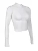 Kobiety dla kobiet kpiny Siatka z długim rękawem Top Koronkowy Kwiatowy Slim T-shirt See Through Sheer Bluzka