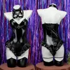 punk Black Sailor Girls Cosplay Bunny Jumpsuit Ruffle Lingerie Bodysuit Faux Leather Rabbit Woman Maid Halen Set K4Az#