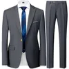 Fi Мужской повседневный деловой костюм, пальто, брюки, комплект из 2 предметов / мужской однотонный свадебный пиджак с двумя задницами, куртка, брюки Dr, S6h0 #