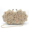 Evening Bags Dazzling Women Gold Rose Flower Hollow Out Crystal Metal Clutches Small Handbag Purse Wedding Clutch Bag Diamond309j