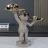 Skulpturer hartsskulpturhund Butler med dubbelbricka för nycklar Holder French Bulldog Tray For Table Ornaments Nordic Home Decor Statue Dog