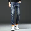 Shan BAO 2022 Winter Trend Marke Fleece Dicke M Fit Stretch Jeans Klassische Leder Jugend Männer Slim Bleistift Jeans Tapered Hosen 11EH #