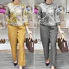 spring Summer Fall Women Suit Fr Print Women's T-shirt Pants Set with Three Quarter Sleeves Loose Pockets Wide for Female U5rQ#
