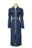 Vestidos casuais jeans trench coat moda mulheres vestido 2024 primavera lapela solta cintura elástica longa denim