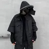 2023 Autumn Winter High Street Hip Hop Techwear Style Hooded Jackets för män Multi Tickets Tactical Casual Windbreaker Coat 48nc#