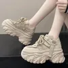 Casual Shoes Black High Platform Sneakers Thick Sole Lace-up 8cm Chunky Women 2024 Spring Korea Pu Leather Increase