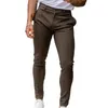 Erkekler Pantolon Ayarlanabilir Bel İnce Uygun Düz Renk İş Pantolonları Nefes Üretilebilir Orta Ayak Bileği Uzunluğu Rahat İçin Yumuşak