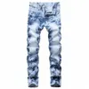 Märke manliga raka smala stretch jeans byxor toppkvalitet män denim byxor snö w dragkedja ljusblå byxor jeans för män g2w4#