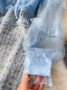 カジュアルドレス秋のファッション滑走路メッシュ刺繍パッチワークスパンコールツイードドレスレディースフリル豪華なビーズパーティーベスティドス