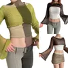 T-shirts Femmes Femmes Y2K Crochet Knit Crop Tops Color Block Patchwork Pull Pull Coverups Voir à travers Harajuku Vintage Streetwear