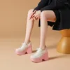 Casual Shoes White Pink 10cm Platform Wedge Hidden Heel Women Chunky Sneakers äkta läder kvinnlig vårhöst