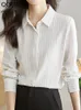 Kvinnors blusar Qoerlin 2024 Fall Stands Tops White Shirts Office Ladies Turn-Down Collar Long Sleeve Button Up Blus Elegant Korean